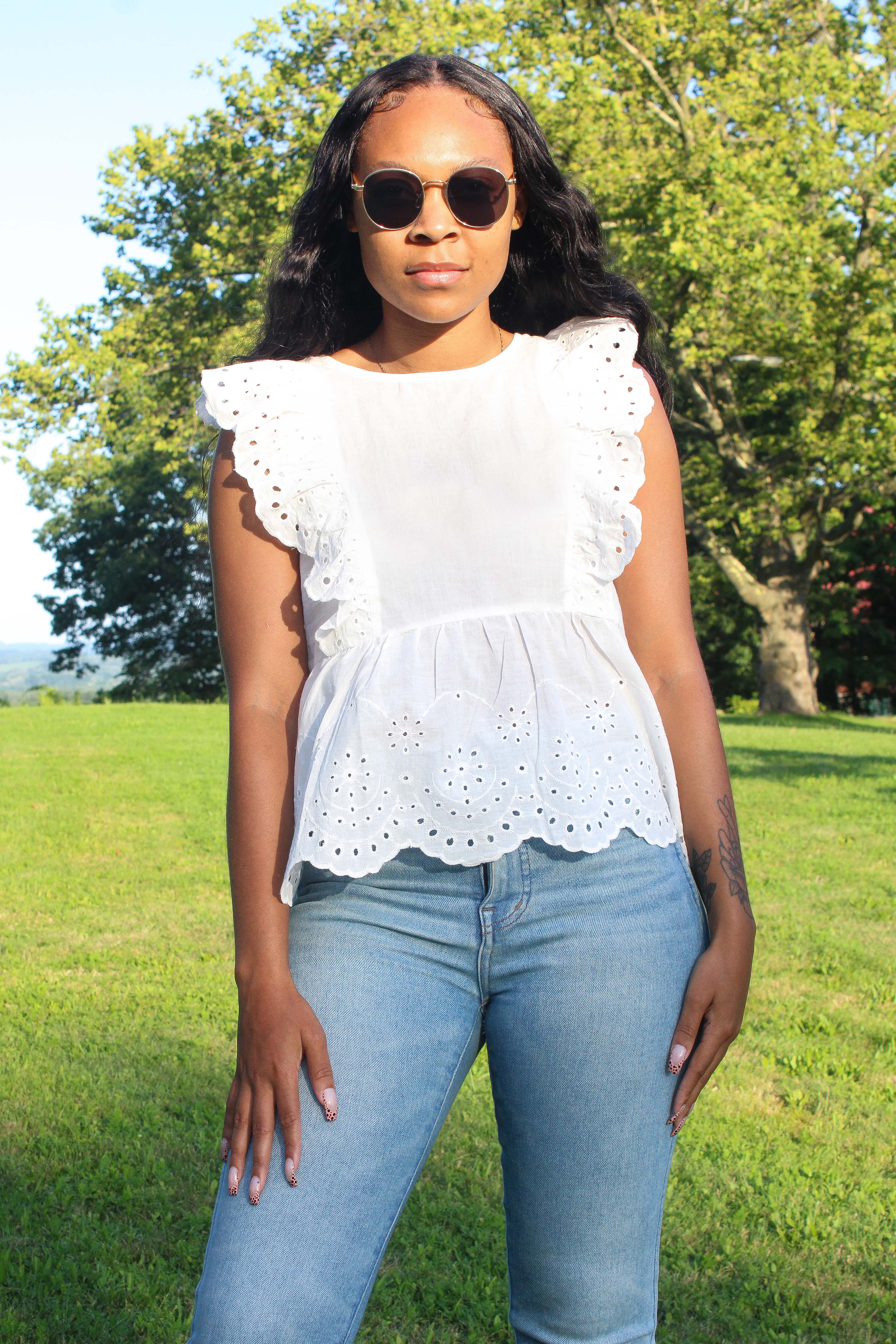 Ruffle eyelet sales top