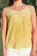 Walking on Sunshine Yellow Embroidered Cami Tank Top
