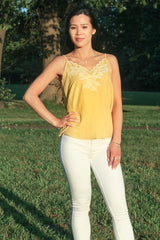 Walking on Sunshine Yellow Embroidered Cami Tank Top